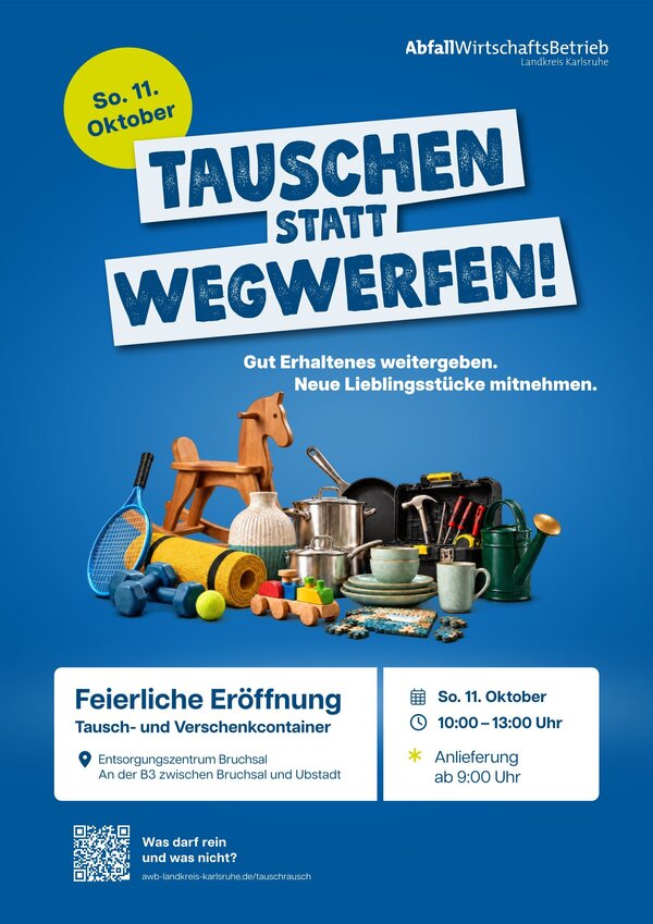 Plakat zur Er&ouml;ffnung des Tausch- und Verschenkcontainers &raquo;Tauschrausch&laquo;. 