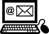 Piktogramm zur Verdeutlichung von Inhalten in Leichter Sprache das einen Computer mit eine E-Mail zeigt