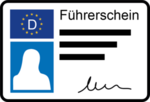 Piktogramm zur Verdeutlichung von Inhalten in Leichter Sprache das ein Dokument mit dem Titel Führerschein zeigt