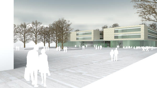 Ein Neubau der Albert-Einstein-Schule inklusive der Cafeteria markiert den zweiten Bauabschnitt innerhalb des Projektes 