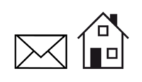 Piktogramm zur Verdeutlichung von Inhalten in Leichter Sprache das einen Brief und ein Haus zur Darstellung der Wohnadresse zeigt