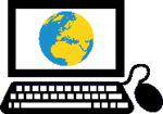 Piktogramm zur Verdeutlichung von Inhalten in Leichter Sprache das  zeigt, wie eine Internetseite am Computer aufgerufen wird