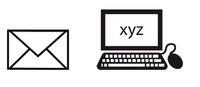 Piktogramm zur Verdeutlichung von Inhalten in Leichter Sprache das zeigt, wie ein Termincode von einem Brief am Computer eingegeben wird