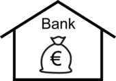 Piktogramm zur Verdeutlichung von Inhalten in Leichter Sprache das ein Haus mit dem Titel Bank zeigt