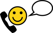 Piktogramm zur Verdeutlichung von Inhalten in Leichter Sprache das ein lächelndes Gesicht beim Telefonieren zeigt