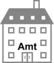 Piktogramm zur Verdeutlichung von Inhalten in Leichter Sprache das ein Gebäude mit der Aufschrift Amt zeigt