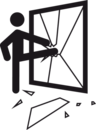 Piktogramm zur Verdeutlichung von Inhalten in Leichter Sprache das eine Person zeigt, die eine Scheibe eintritt