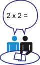 Piktogramm zur Verdeutlichung von Inhalten in Leichter Sprache das zwei Personen zeigt, die über mathematische Gleichungen sprechen