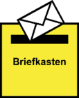 Piktogramm zur Verdeutlichung von Inhalten in Leichter Sprache das einen Briefkasten zeigt, in den ein Kuvert eingeworfen wird