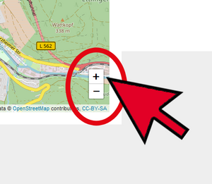 Piktogramm zur Verdeutlichung von Inhalten in Leichter Sprache das die Zoomfunktion der Kartenansicht auf der Startseite der Landkreis-Homepage zeigt