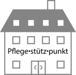 Piktogramm zur Verdeutlichung von Inhalten in Leichter Sprache das ein Gebäude mit der Aufschrift Pflegestützpunkt zeigt