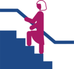 Piktogramm zur Verdeutlichung von Inhalten in Leichter Sprache das eine ältere Frau beim Treppensteigen zeigt