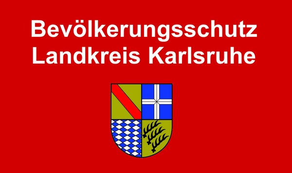 Bild vergrößern: Wappen des Landkreises Karlsruhe mit dem Schriftzug Bevölkerungsschutz Landkreis Karlsruhe auf rotem Grund