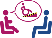Piktogramm zur Verdeutlichung von Inhalten in Leichter Sprache das eine Person zeigt, die für behinderte Menschen spricht