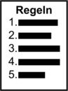 Piktogramm zur Verdeutlichung von Inhalten in Leichter Sprache das ein Blatt meiner Auflistung von Regeln zeigt.