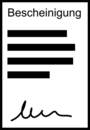 Piktogramm zur Verdeutlichung von Inhalten in Leichter Sprache, das eine Bescheinigung zeigt