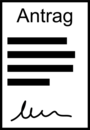 Piktogramm zur Verdeutlichung von Inhalten in Leichter Sprache, das einen unterschriebenen Antrag zeigt