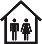 Piktogramm zur Verdeutlichung von Inhalten in Leichter Sprache, das einen Mann und eine frau in einem Haus zeigt