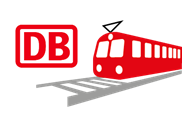 Piktogramm zur Verdeutlichung von Inhalten in Leichter Sprache, welches einen Zug und daneben das Deutsche-Bahn-Logo zeigt