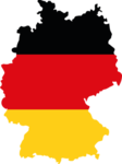 Piktogramm zur Verdeutlichung von Inhalten in Leichter Sprache, welches einen Umriss von Deutschland in den Deutschlandfarben zeigt