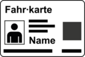 Piktogramm zur Verdeutlichung von Inhalten in Leichter Sprache, welches eine Fahrkarte mit Namenseindruck zeigt